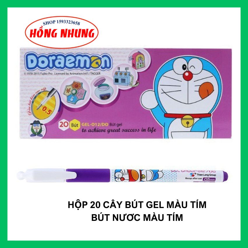 Combo 02 hộp 40 cây bút gel doremon mực tím hộp 20 cây bút gel doremon màu tím, ngòi 0.5mm, bút êm