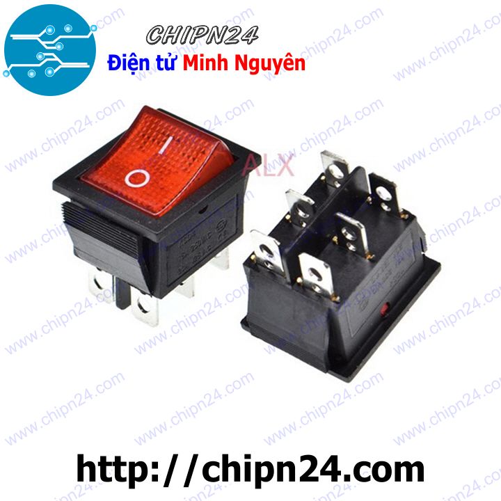 [1 cái] (G17) Công tắc bập bênh Có Đèn KCD4-202 6 CHÂN 2 nấc 2 tiếp điểm 15A 250VAC