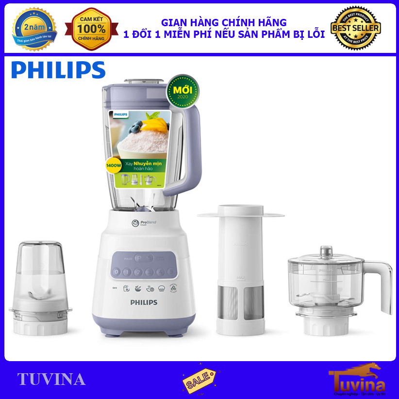 Máy Xay Sinh Tố Philips HR2223 - Xay Nhuyễn Hơn 40% và Nghiền Đá Mịn, Công Nghệ ProBlend Crush Hiệu Suất Cao, 5 Chế Độ Cài Đặt - Hàng Chính Hãng (Bảo Hành Toàn Quốc 2 Năm)