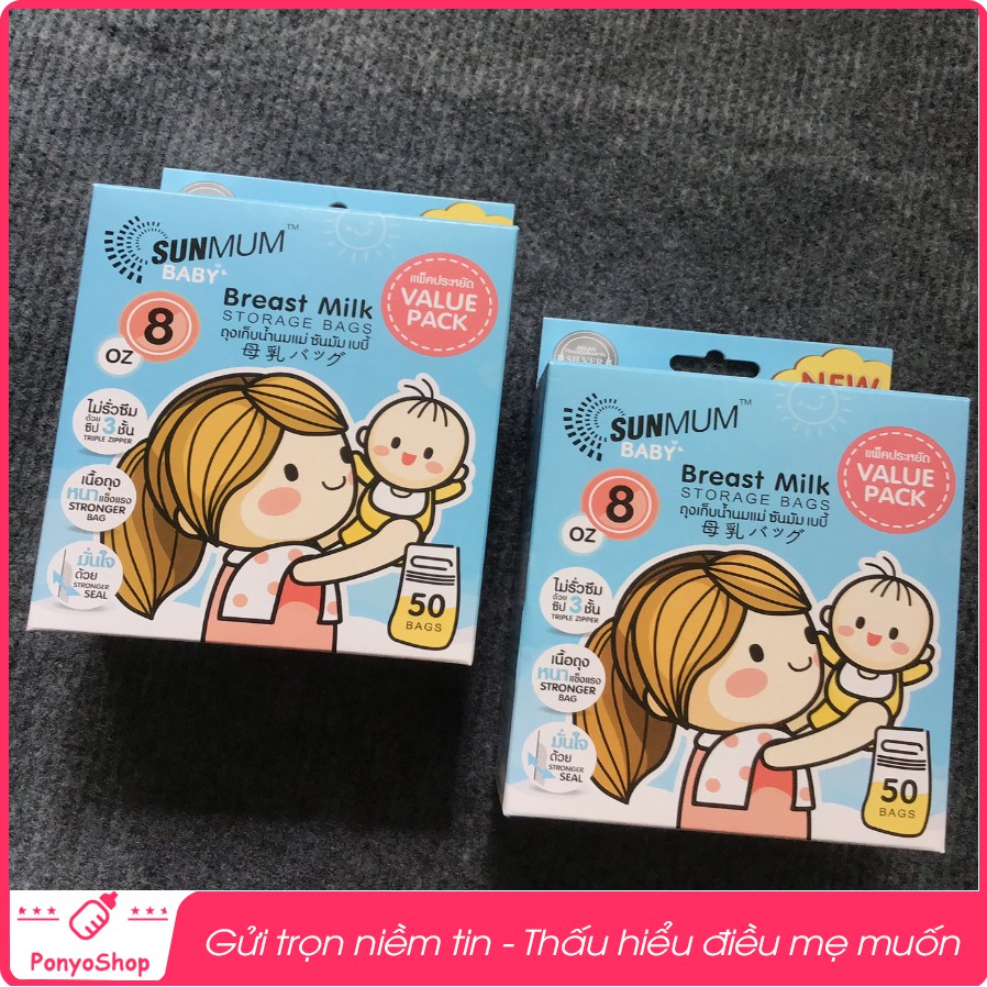 Túi trữ sữa sunmum thái lan 250ml hộp 50 túi 3 khóa zip chống tràn bpa an toàn cho bé - kawaii baby