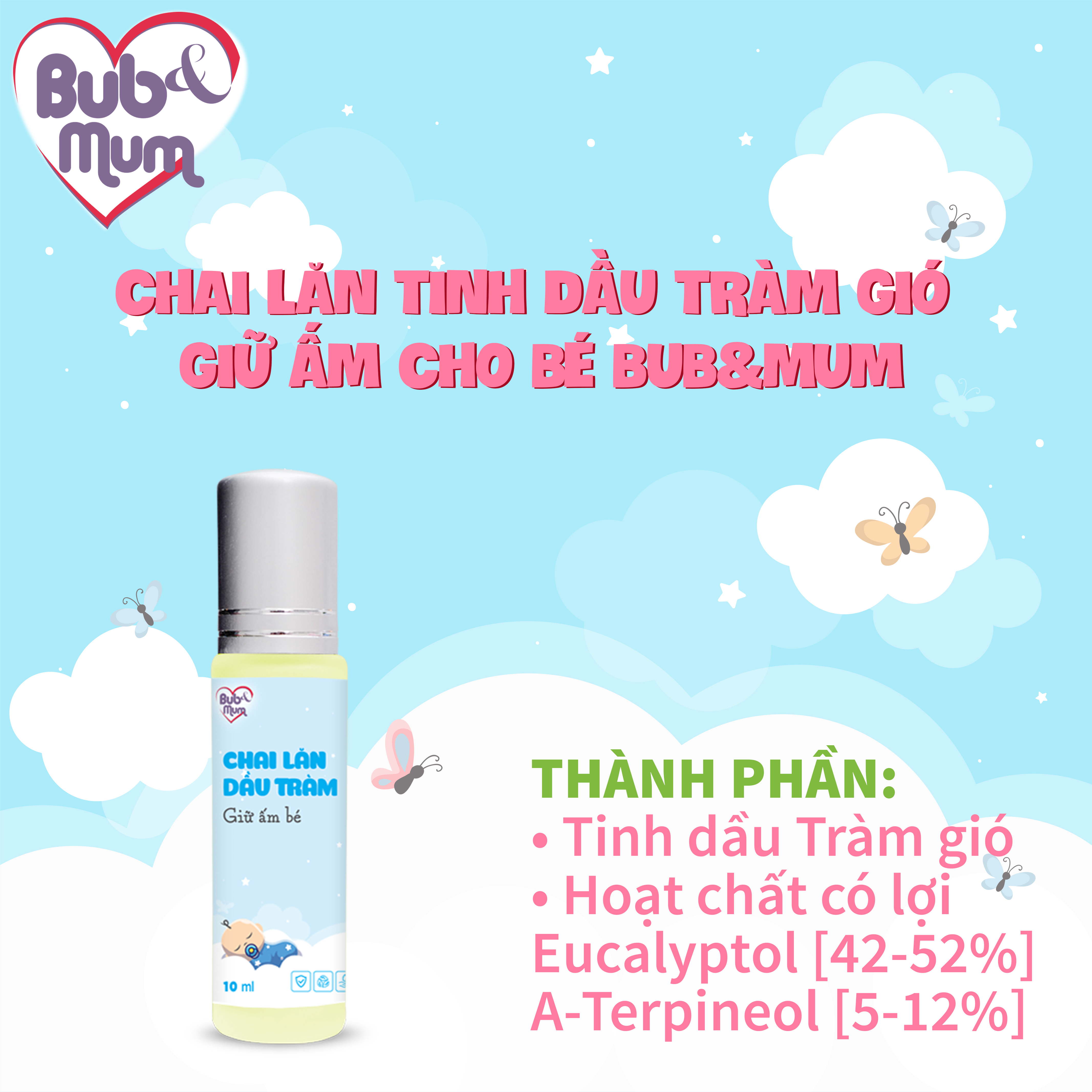 Chai lăn tinh dầu Tràm gió 10ml BuB&MuM giữ ấm cho bé