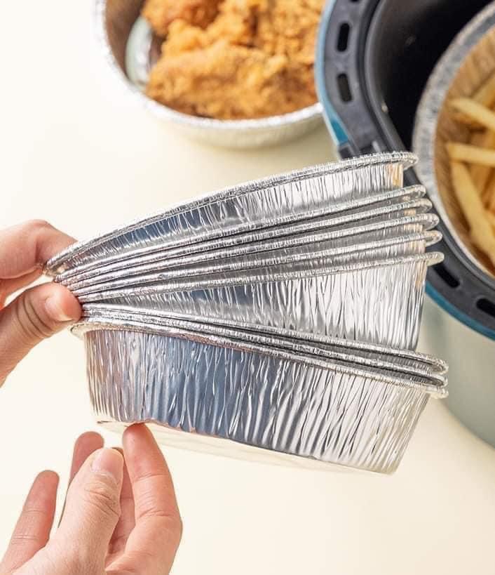Combo 10 chiếc khay giấy bạc lót nồi chiên không dầu, đựng thực phẩm dùng trong lò nướng, lò vi sóng đường kính 19cm