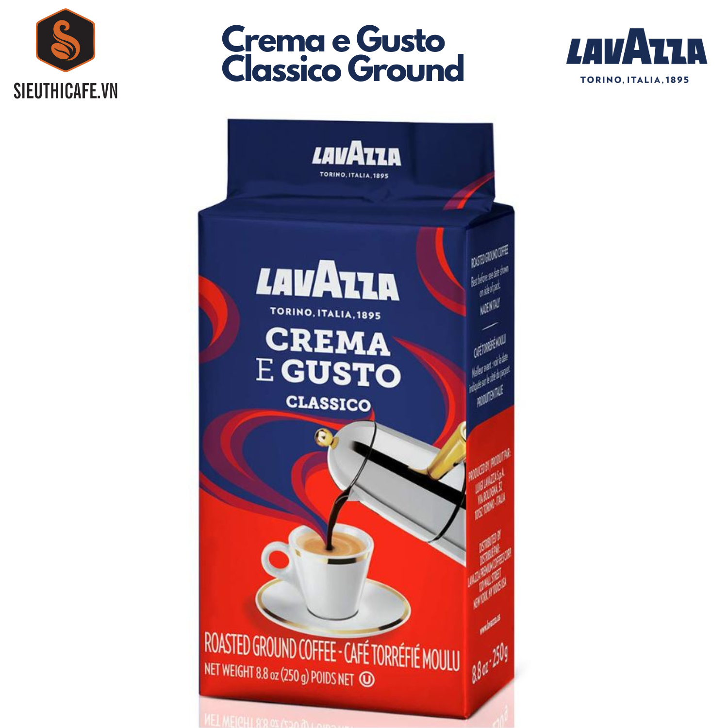 LAVAZZA COFFEE CREMA E GUSTO ARABICA/ROBUSTA BLEND 250G, Authentic Italian, Blended and roasted in Italy