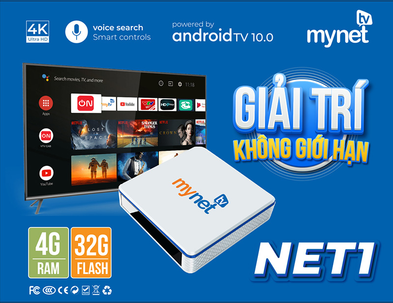 TV Box Mynet TV 4H RAM 4GB + 32GB Android TV 10