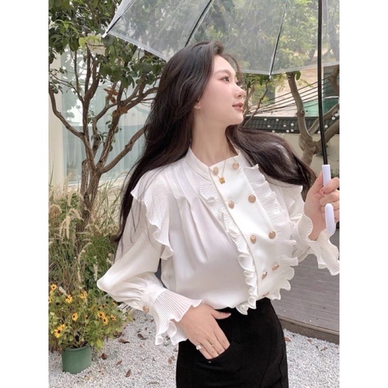 Áo sơ mi tiểu thư phối ly - 2 hàng cúc siêu hot 2022