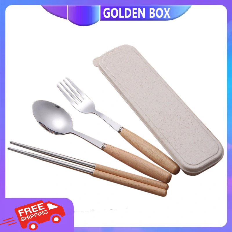 Hộp muỗng đũa nĩa inox cán gỗ