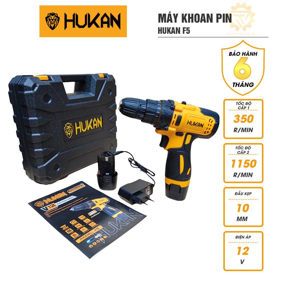 Máy khoan pin 12v HUKAN F5 bắn vít không dây kèm 2 pin 1 sạc