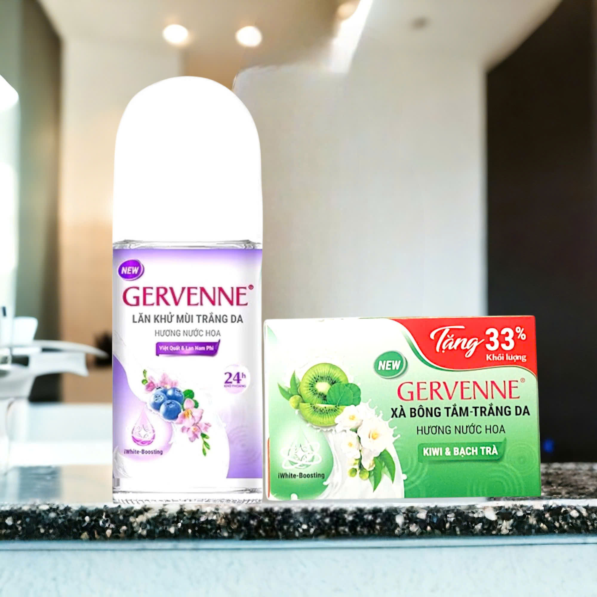 [Kèm Cục Xà Bông 120g] Lăn Khử Mùi Trắng Da Gervenne 50ml – Thơm Lâu, Khô Thoáng