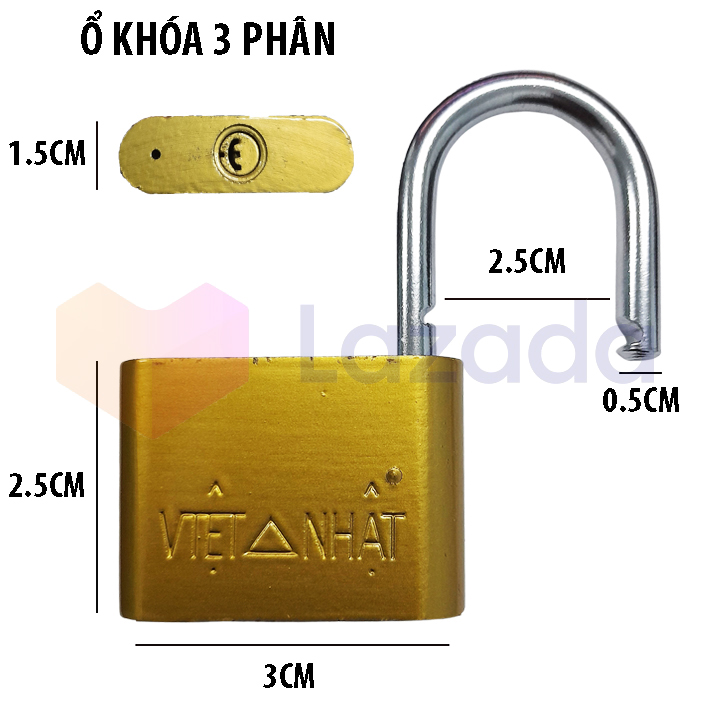 Ổ khóa cửa Việt Nhật bấm không cần chìa nhiều kích cỡ 30, 40, 50, 60mm, 3 chìa muỗng chống phá ổ khóa cửa nhà - Huy Tưởng
