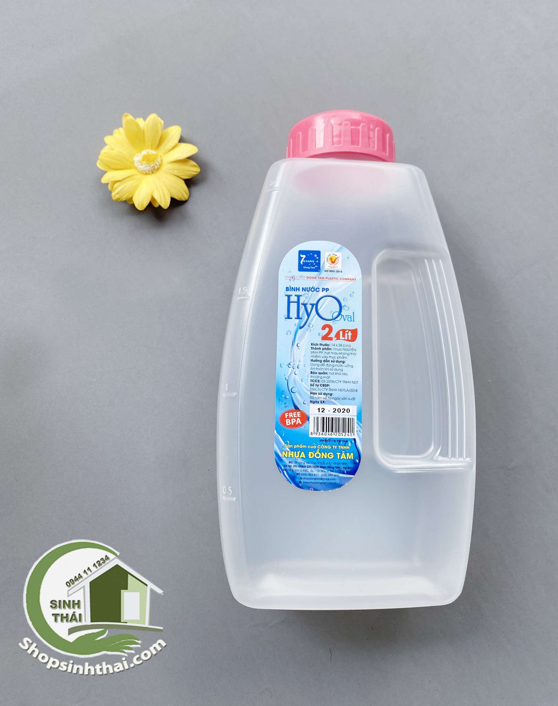 Bình đựng nước 2 lít nhựa trong suốt HyO - Giao màu ngẫu nhiên