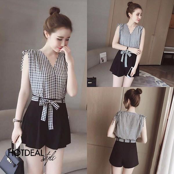 [HCM]Sét áo quần xếp ly + áo sọc caro