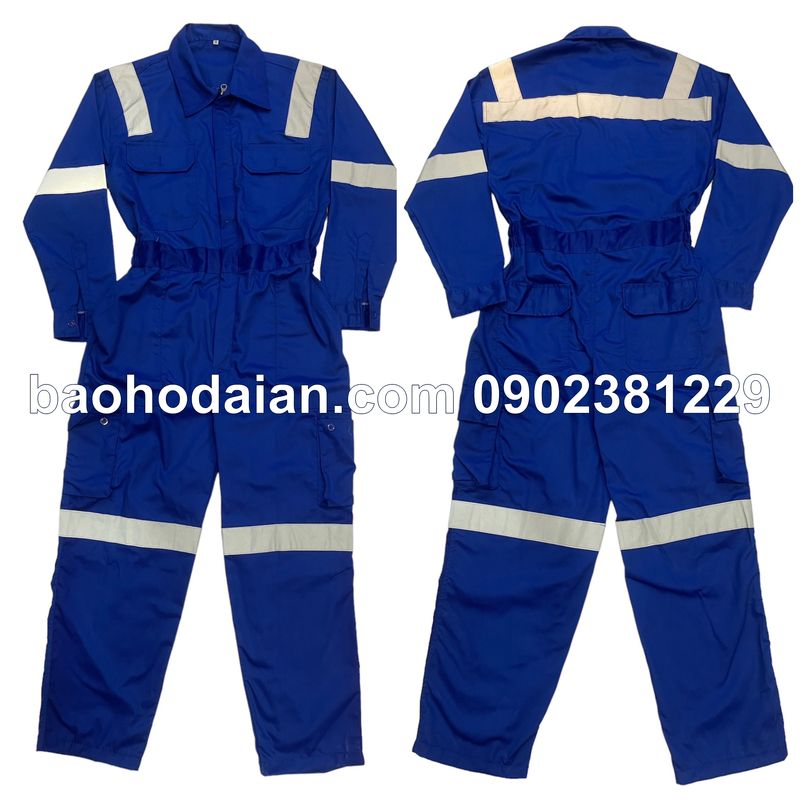 Quần áo bảo hộ áo liền quần màu xanh phối phản quang xám - đủ size