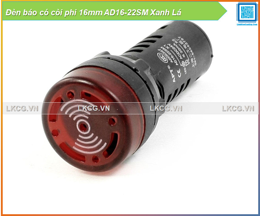 [Rẻ vô địch] Đèn báo có còi phi 16mm AD16-22SM Xanh Lá