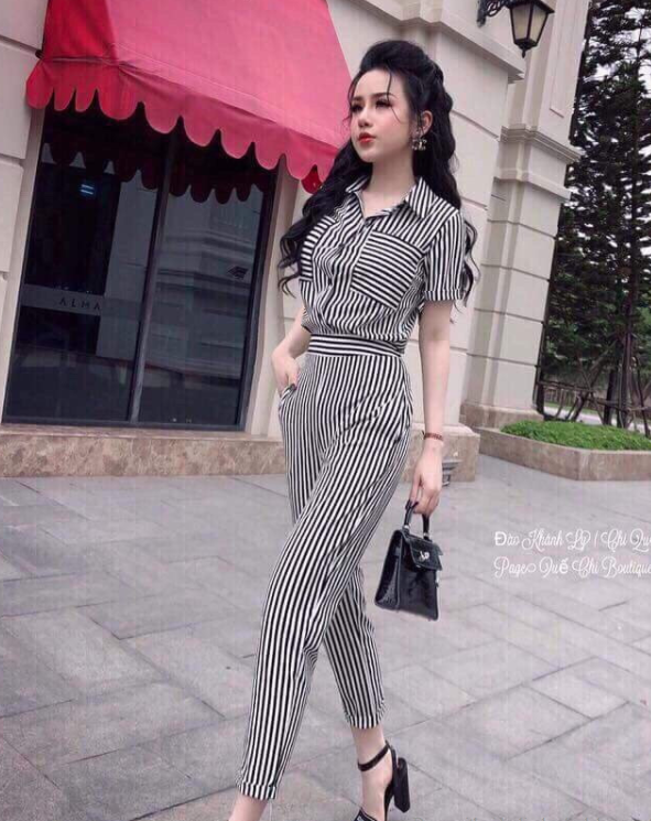 [HCM]Jumsuit dạo phố quần dài sọc đứng cổ sơ mi