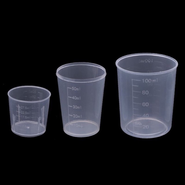 Bộ 3 Cốc nhựa có chia vạch, 3 size 30ml, 50ml, 100ml