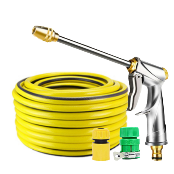 Vòi nước vòi phun nước rửa xe tưới cây tăng áp thông minh + bộ dây bơm nước 10m cao cấp TLG 701-2498 đầu đồng, cút, nối vàng(vàng)