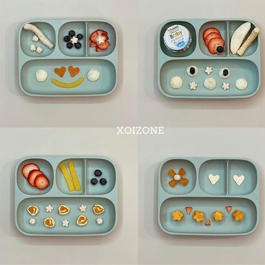 (Kèm Nắp) Khay Ăn Dặm Silicon Moyuum Hàn Quốc Đế Hít