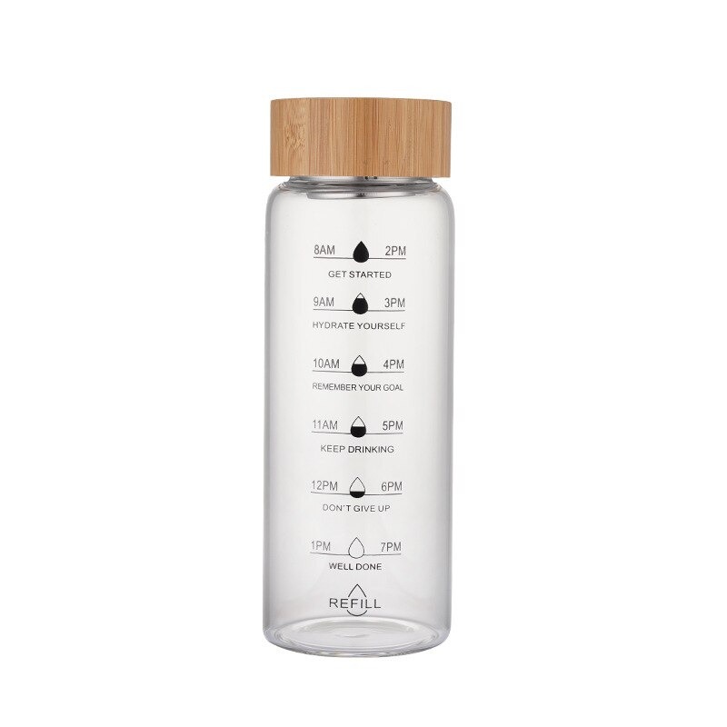 Bình nước thủy tinh nắp tre có lọc trà TiLoKi TBN13 dung tích 700/1000ml - bình thủy tinh đựng nước có vạch báo giờ - bình nước thủy tinh chịu nhiệt