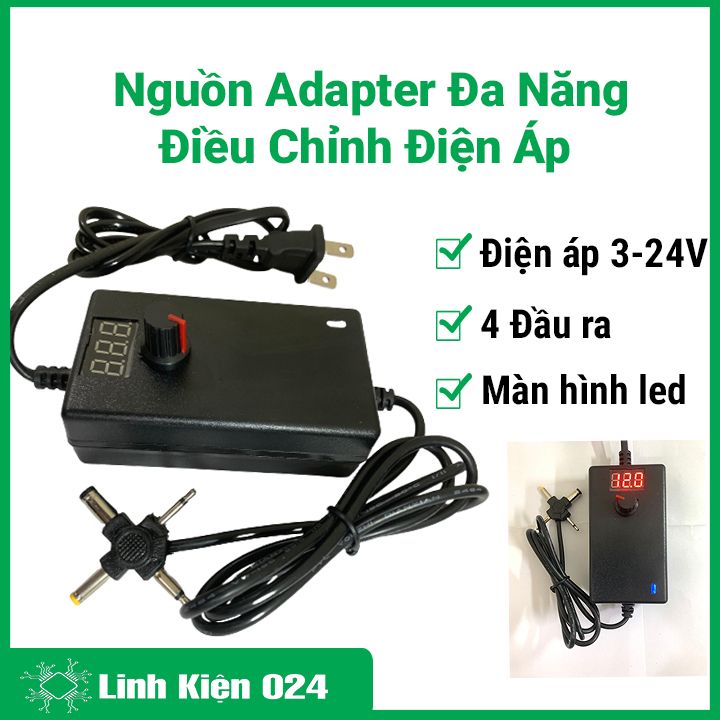 Nguồn adapter đa năng điều chỉnh điện áp 3-24V 4 đầu ra dùng cho nguồn máy phun xăm, máy khoan điện
