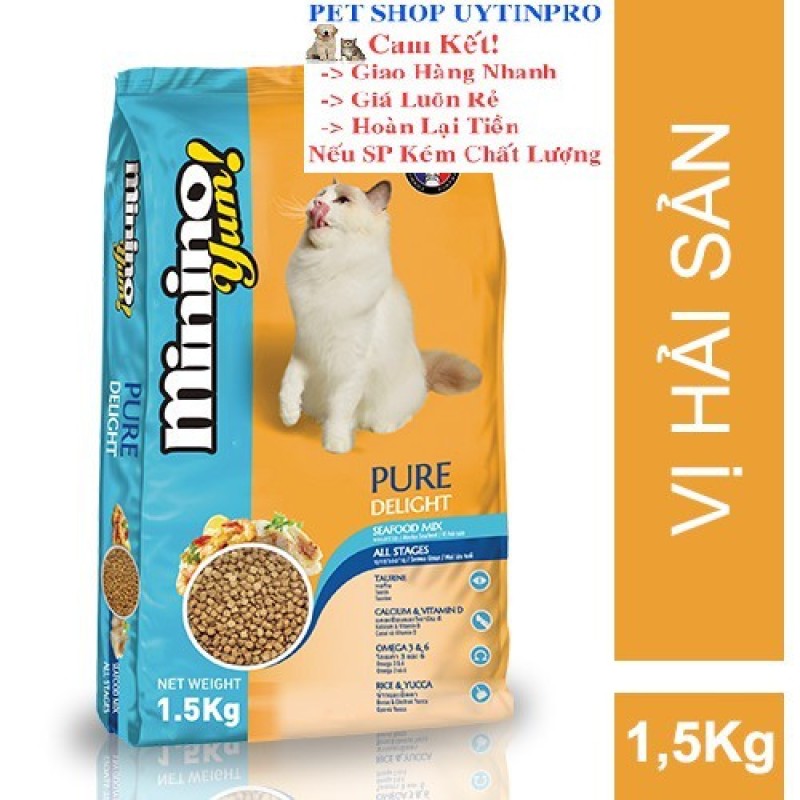 THỨC ĂN CHO MÈO Minino Yum dạng hạt Gói 1.5kg thương hiệu pháp