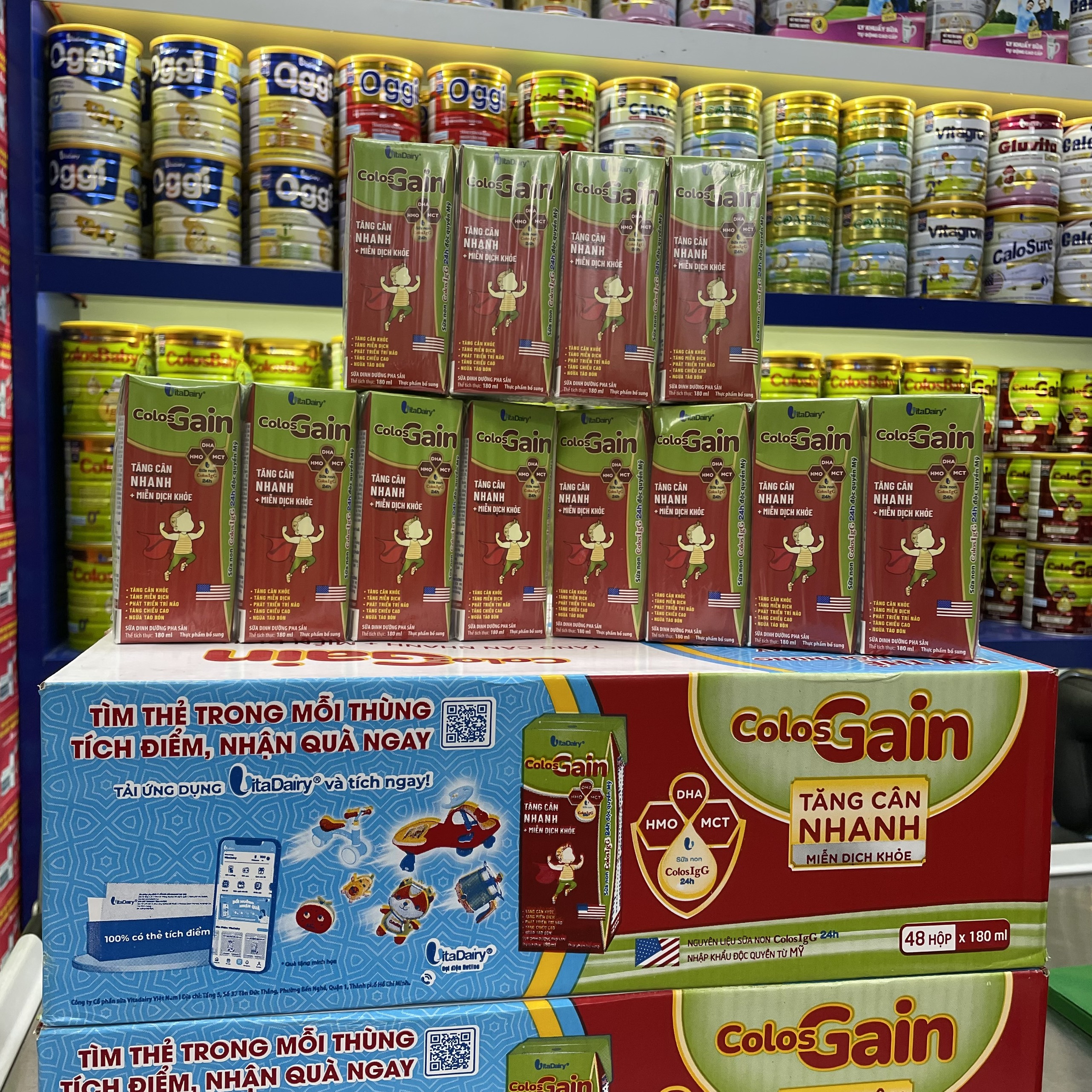 (Tặng Quà, Có Thẻ Cào QR) Thùng 48 Hộp 180ml Sữa Bột Pha Sẵn Colos Gain (BIBISTORE)