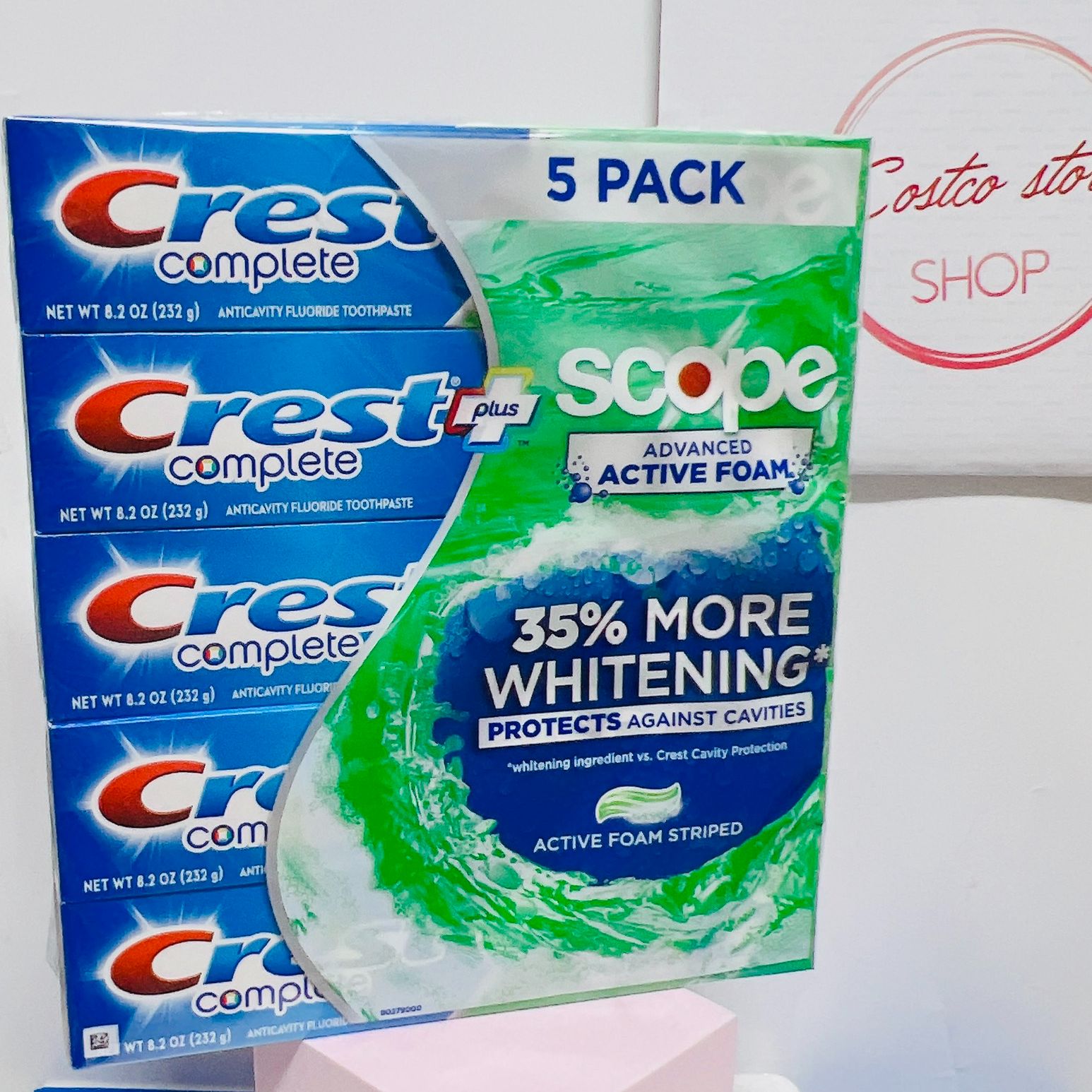 kem đánh răng crest complete extra whitening scope advanced mỹ 232g date 2026 sét 5 cây