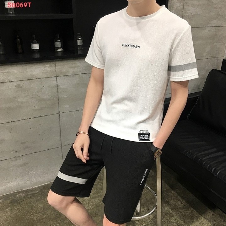 Sét bộ thể thao gồm quần và áo chất liệu vải thun mè in chữ mới nhất , Bộ quần áo thể thao nam nữ mặc nhà thời trang S0