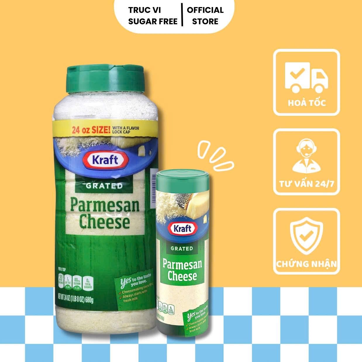 Phomai rắc Kraft Parmesan Cheese ( có 2 size Hũ ) - 680gram và 85gram