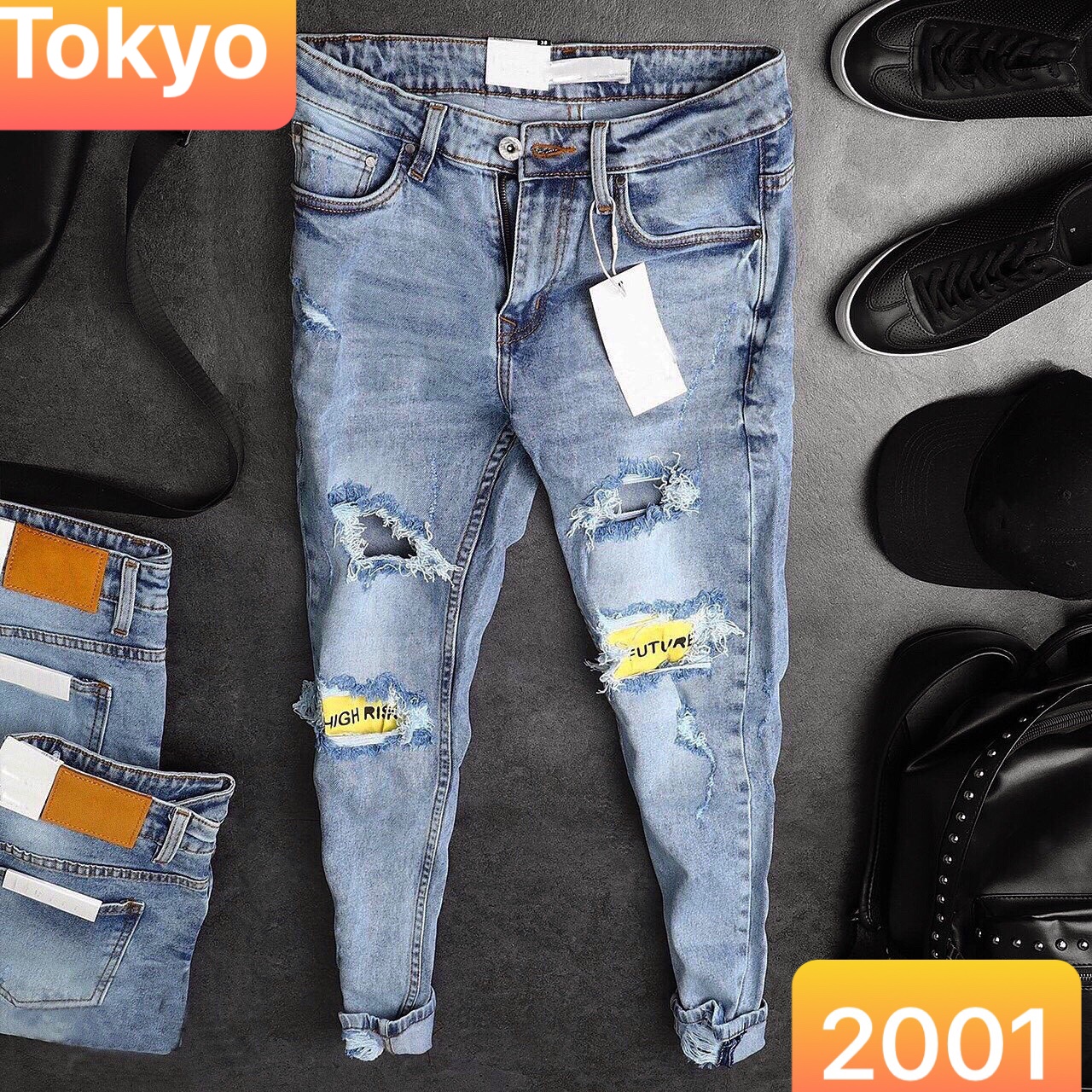 QUẦN JEAN NAM CHẤT BÒ TRẮNG XANH WASH XƯỚC LÓT VẢI VÀNG TOKYO-2001 CAO CẤP - TOKYO FASHION