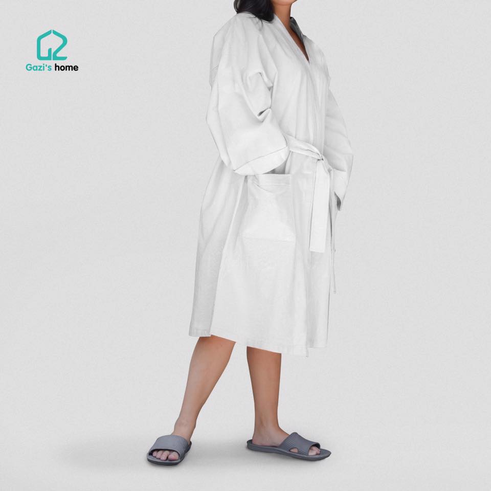 Áo choàng tắm Yukata cotton silk- White
