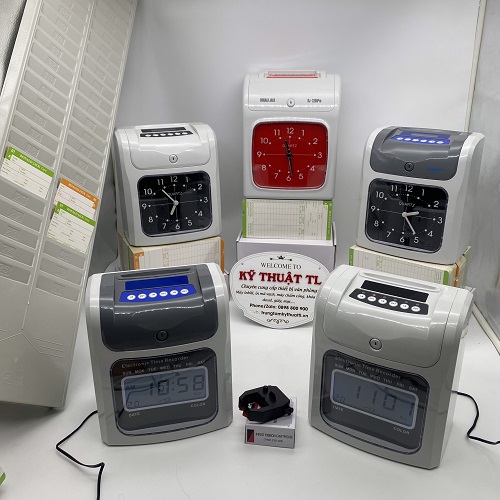 Ronald Jack Máy châm công thẻ giấy RJ-2300N Trắng xám In 6 cột Tặng 200 thẻ Ruy băng hai màu Đèn báo giờ làm và tan ca