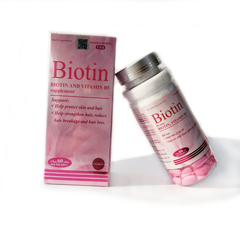 Viên uống bổ sung Biotin, Vitamin B5 giúp tóc chắc khỏe, giảm gãy rụng tóc, đẹp da 60 viên nhập khẩu