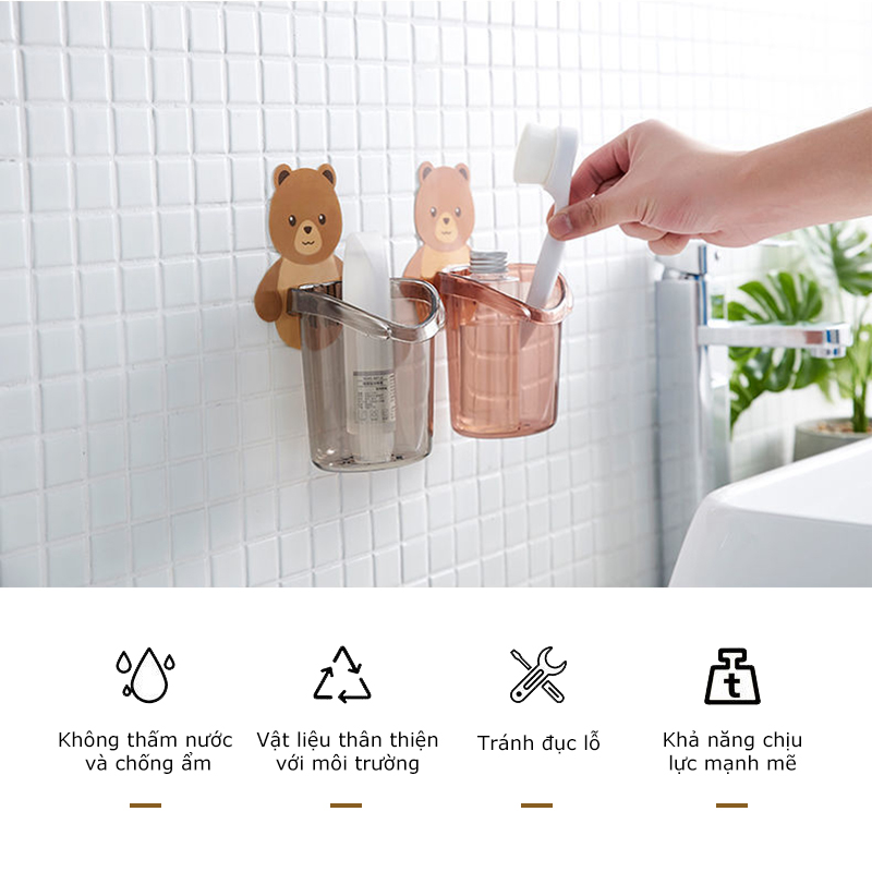 Brown bear toothpaste cup bear wall stickers toothbrush cup cover