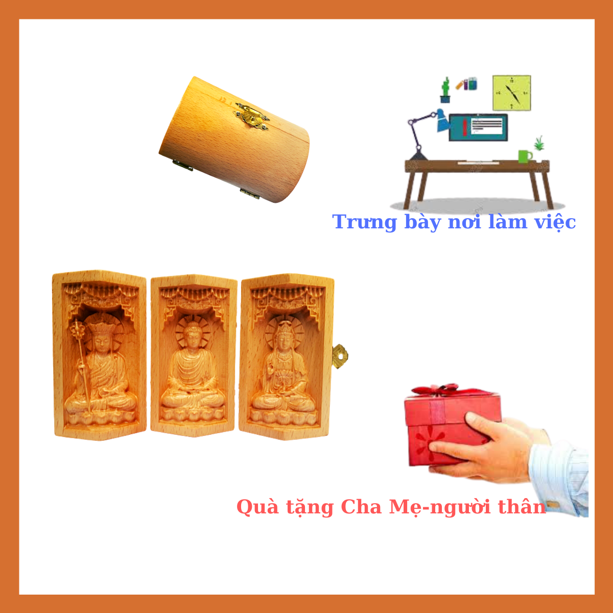 [HCM]Hộp Tượng Gỗ Tam Thánh Sa Bà