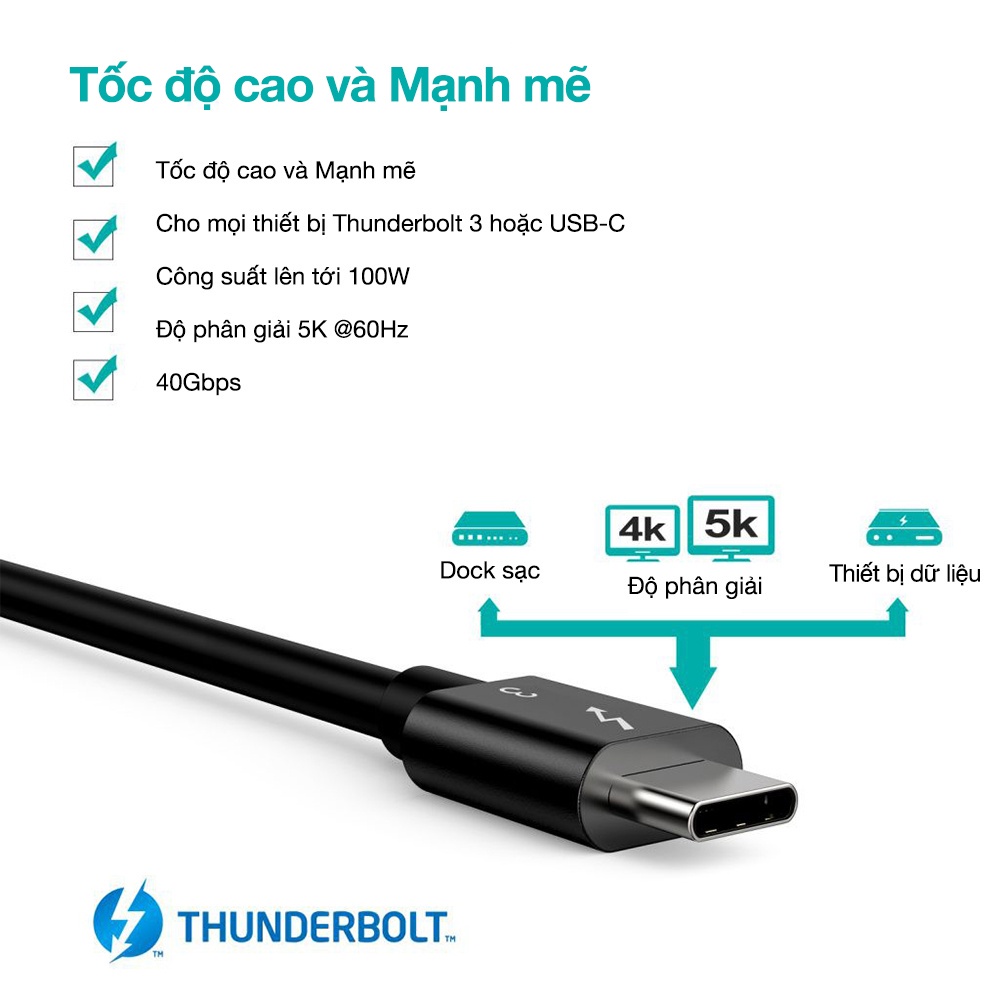 Dây cáp CHOETECH USB-C ra USB-C chuẩn Thunderbolt 3 - A3007 (Tất cả các sản phẩm di động)