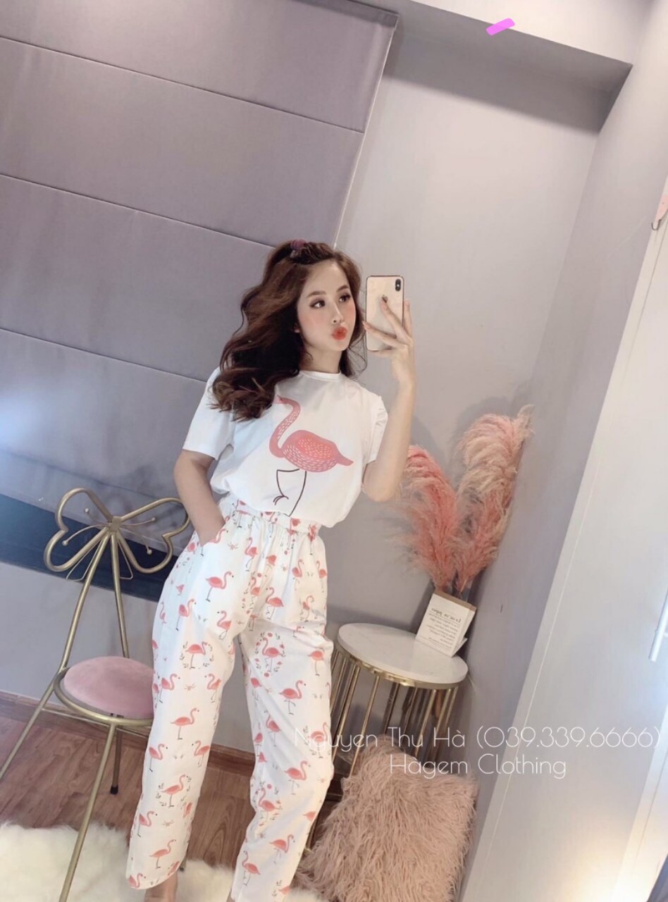 Sét bộ nữ áo tay lỡ quần dài in họa tiết