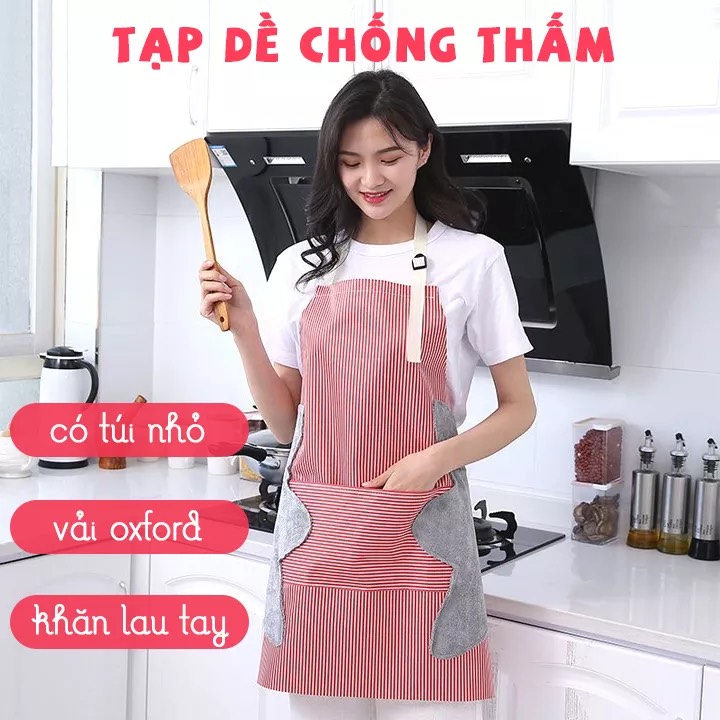[HCM]Tạp dề nhà bếp chống nước kẻ sọc có khăn lau tay bên hông - giao màu ngẫu nhiên