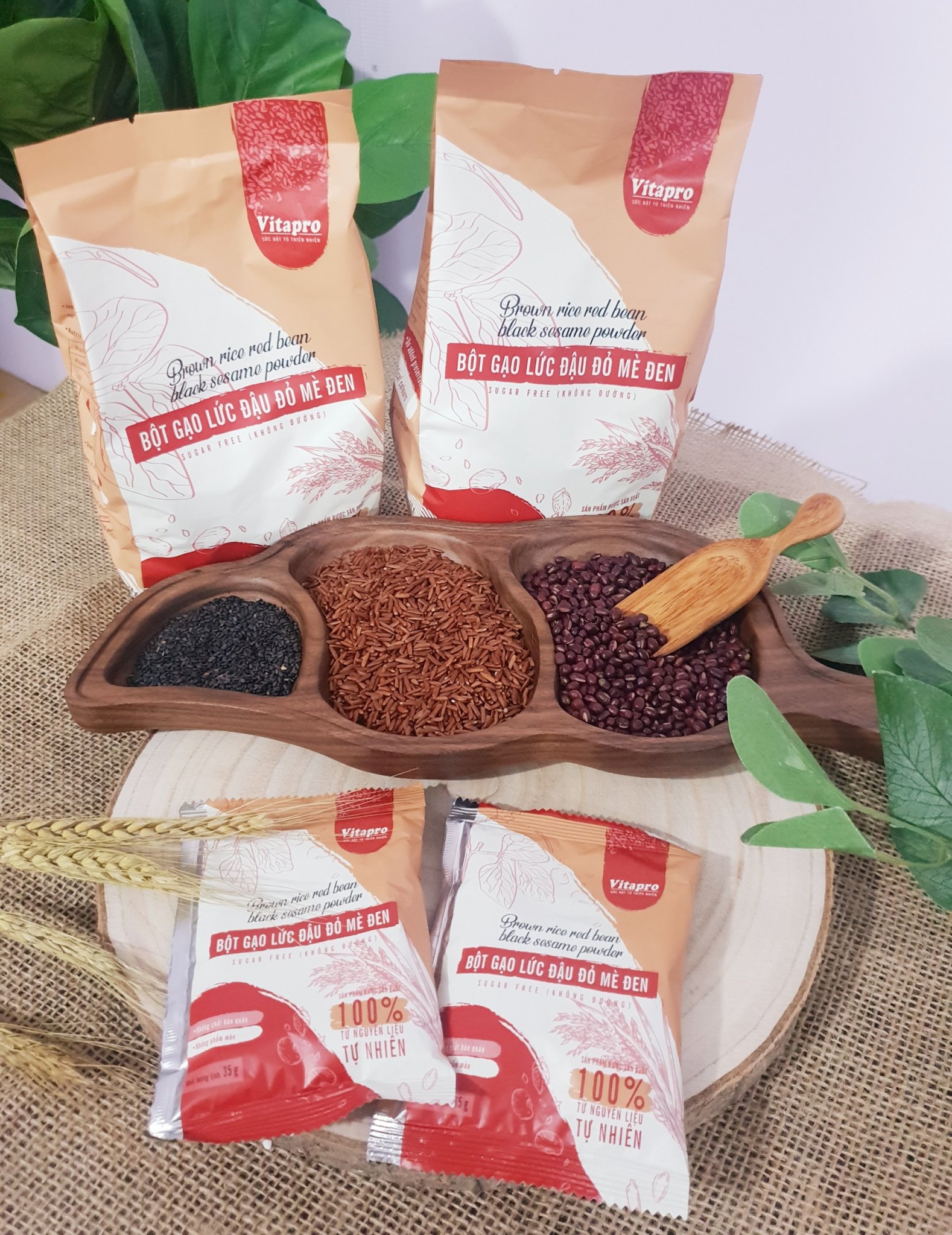 BỘT GẠO LỨT ĐẬU ĐỎ MÈ ĐEN  VITAPRO 350G( 10 GÓI x 35GR) KHÔNG ĐƯỜNG  - 20686