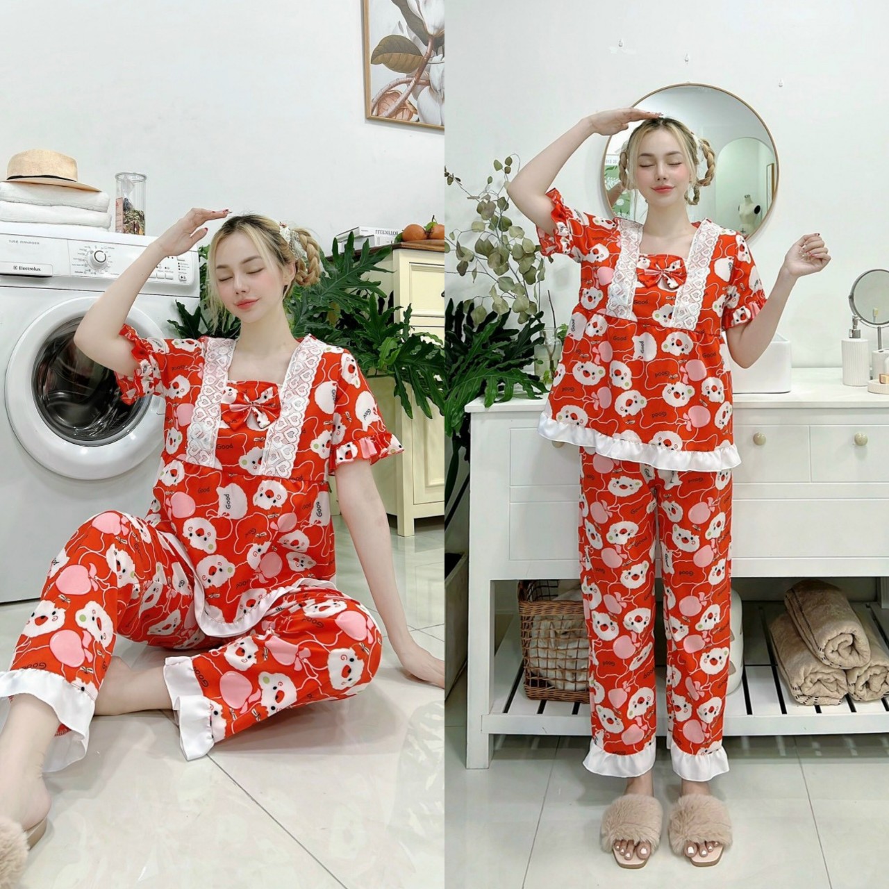 Đồ bộ pijama nữ mặc nhà dễ thương nhiều họa tiết bộ pijama hè chất lụa hàn mềm mại -freeship