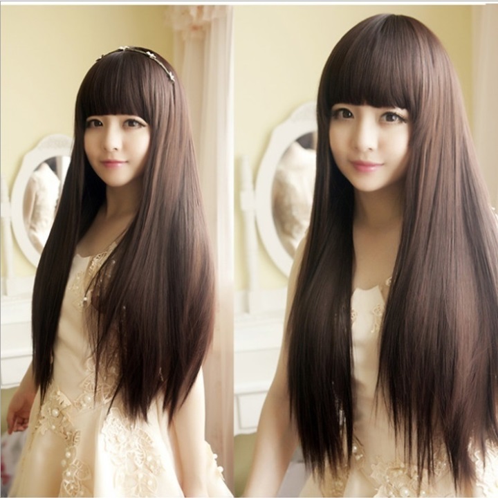 Tóc giả nữ nguyên đầu,tóc giả nữ cao cấp làm bằng tơ mềm mượt như tóc thật (màu đen,nâu) + tặng kèm lưới