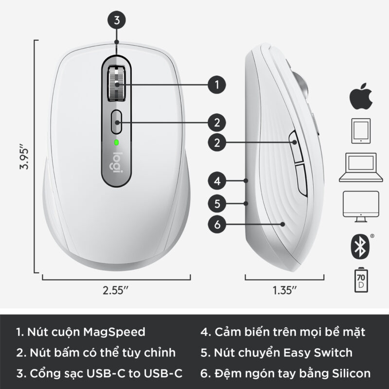 [Rẻ Mỗi Ngày]Chuột không dây bluetooth Logitech MX Anywhere 3 Trắng- Bảo Hành 1 Đổi 1