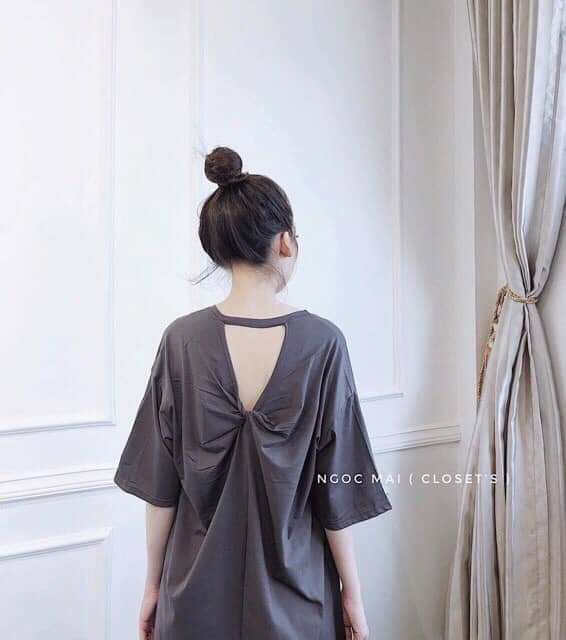 Váy xoắn lưng in chữ dáng dài
