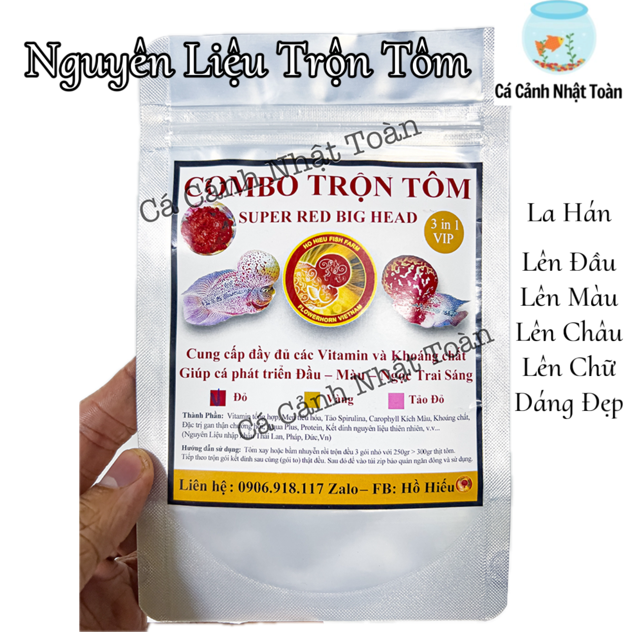 Combo nguyên liệu tôm trộn, tim bò tăng đầu, tăng màu, dinh dưỡng cho cá la hán, cá cảnh
