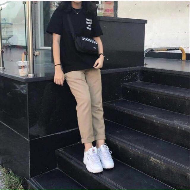 [HCM]VIDEO THẬT - quần ống xuông basic pants chất liệu kaki ( hình thật cuối )