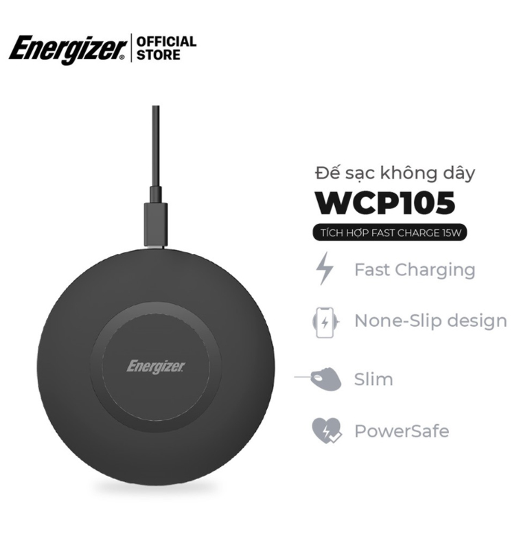 [HCM]Đế sạc không dây Energizer 15W kèm cáp MicroUSB - WCP105 (BẢO HÀNH 2 NĂM 1 ĐỔI 1)