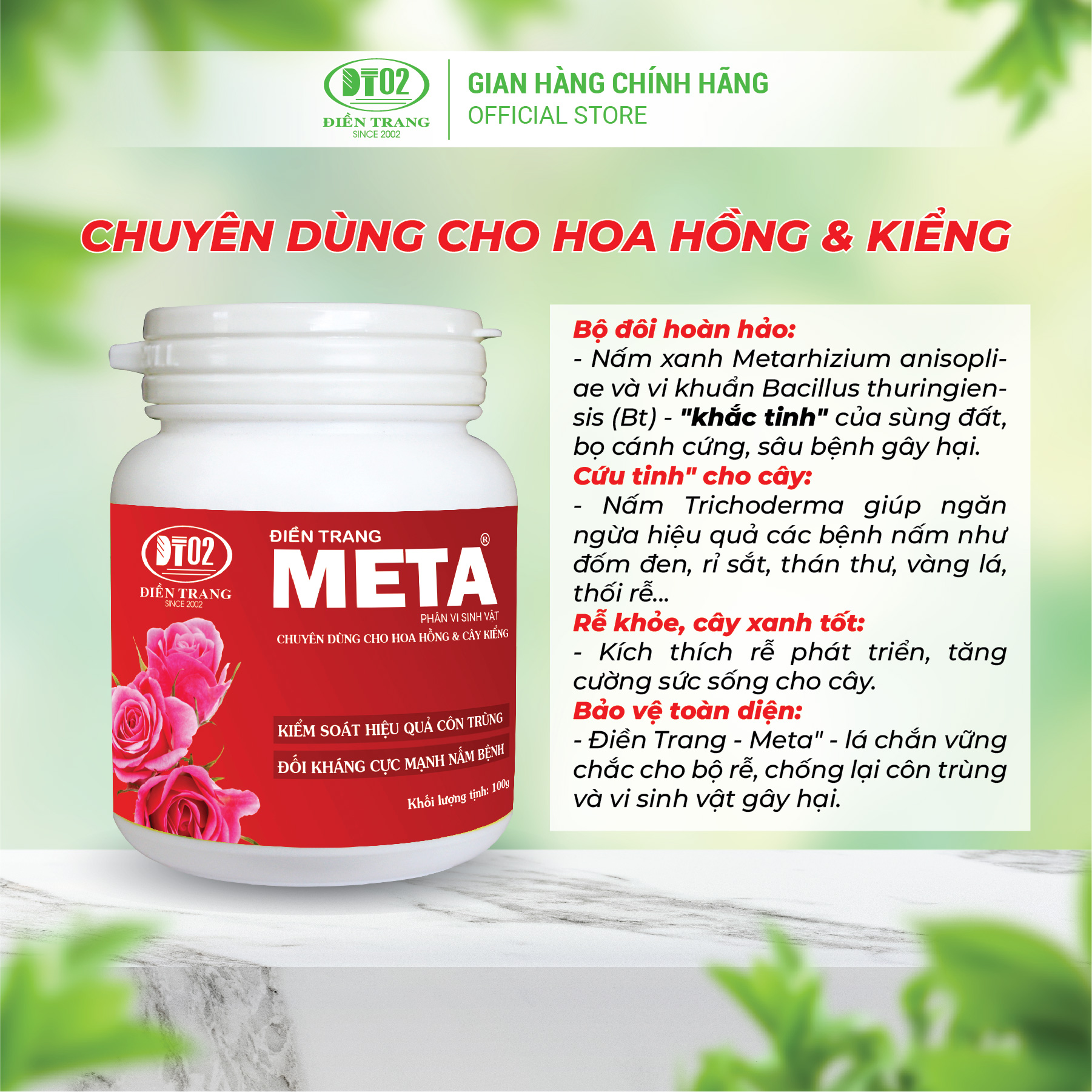 MUA 5  TẶNG 1 - PHÂN VI SINH ĐIỀN TRANG TRICHO META ROSE 100G