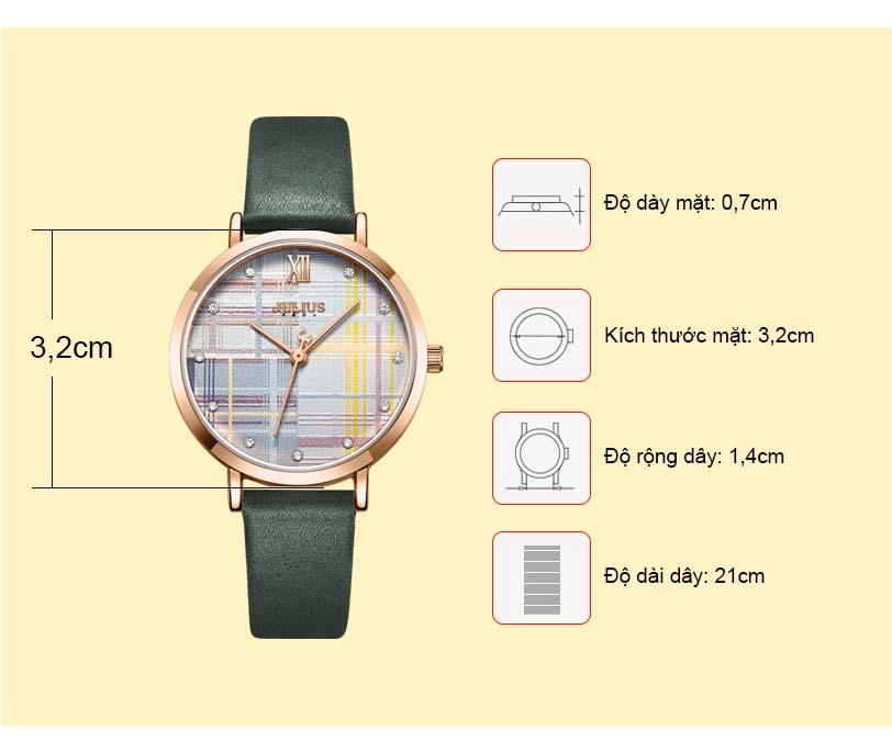 ĐỒNG HỒ NỮ JA-1133D JULIUS HÀN QUỐC DÂY DA (XANH LÁ)
