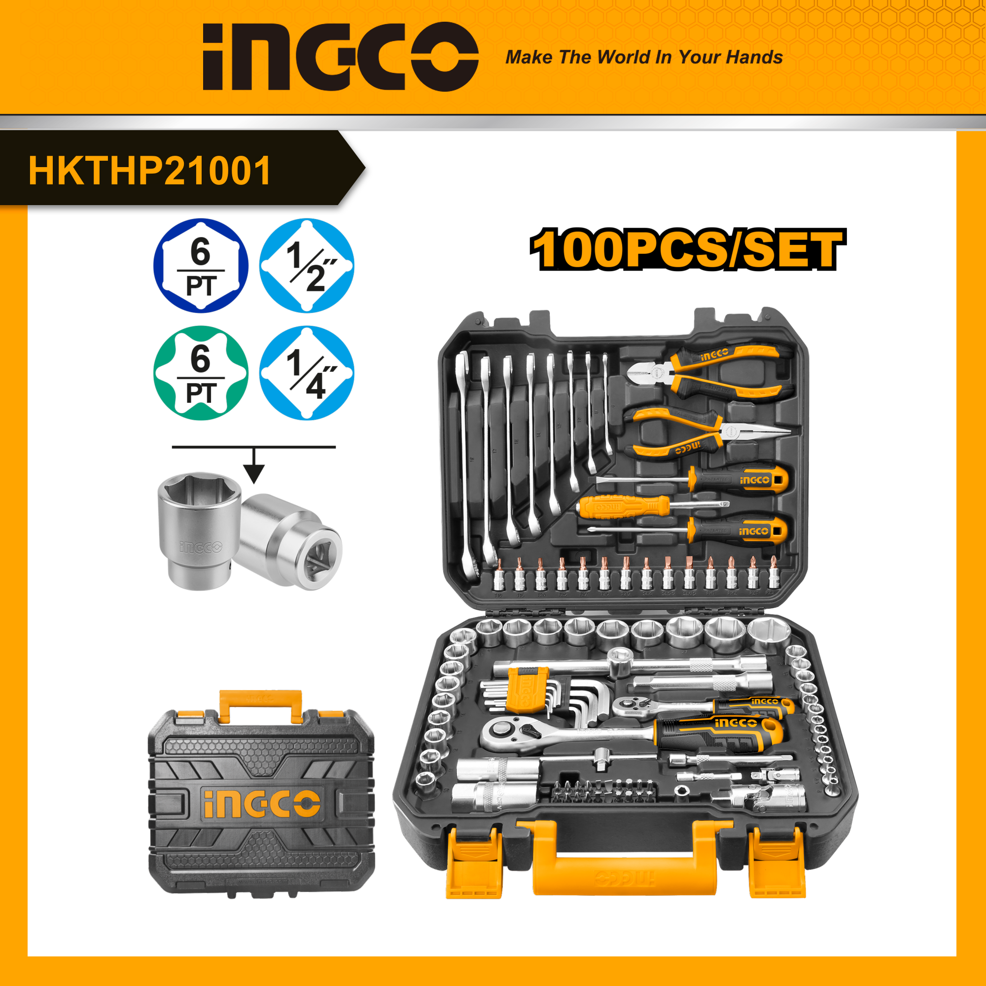INGCO Bộ dụng cụ 100 chi tiết HKTHP21001