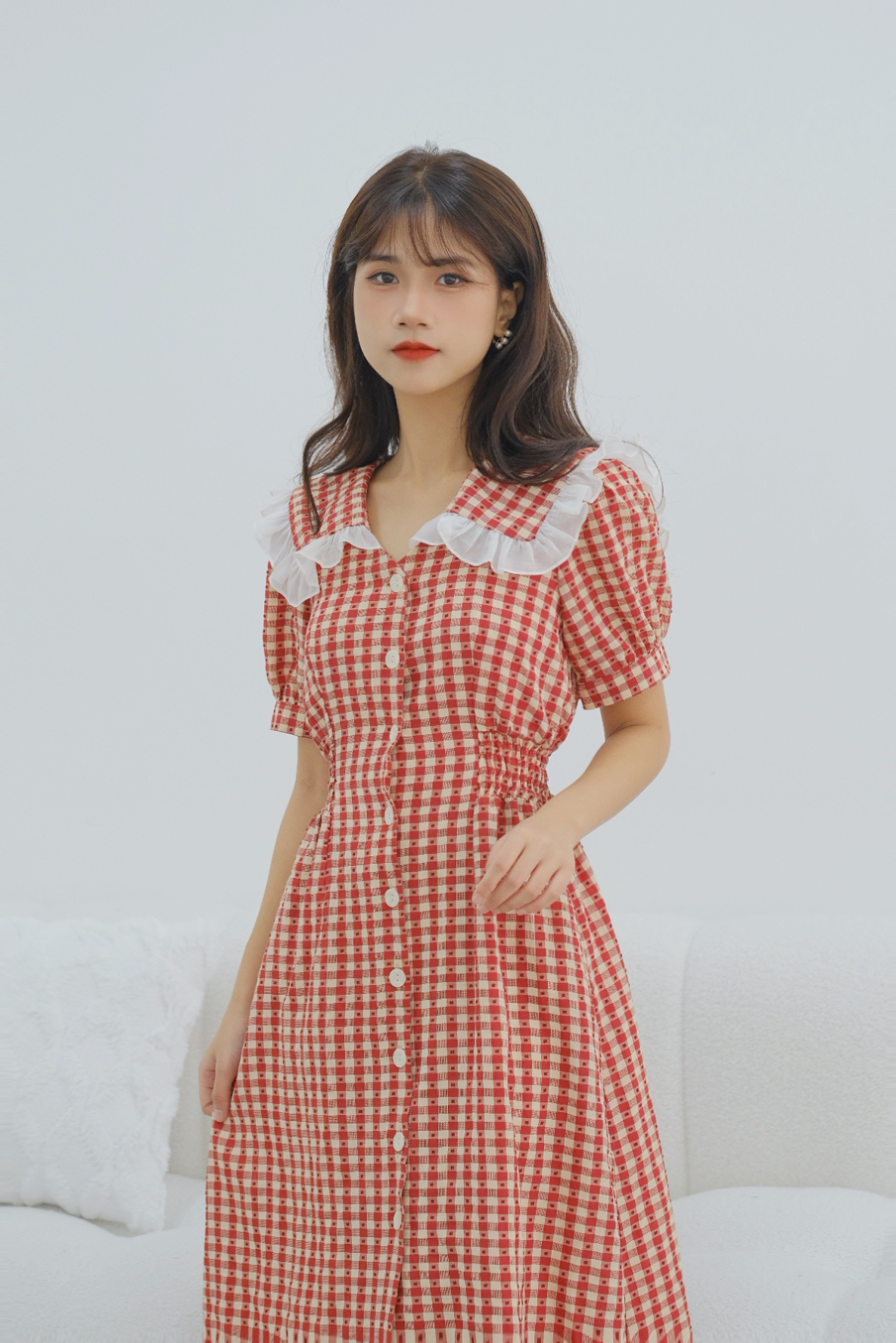 Váy cổ viền bèo chun eo  TIINSTORE  VHN653