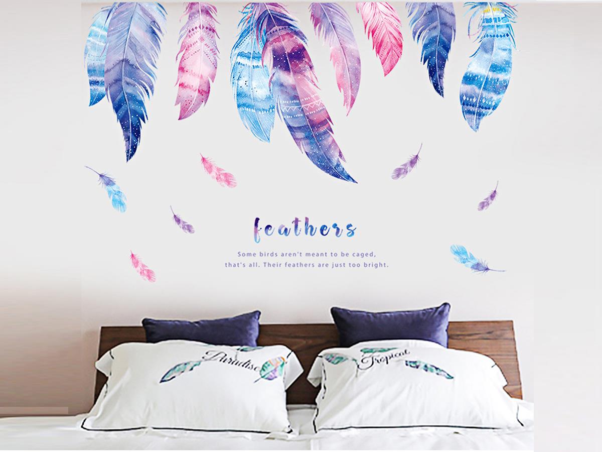 Decal dán tường lông vũ đủ màu 2